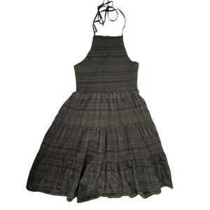 American Eagle Halter Mini Dress Women Small Black Smocked Sleeveless Party